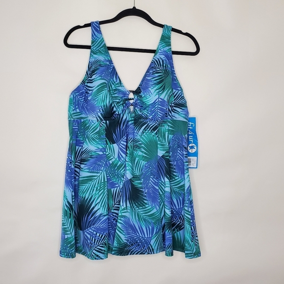 Fit 4 U One-piece Swimsuit Size 18W Leaf Print Skirted Tropical Beach NEW - Picture 15 of 15